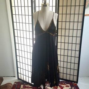 Chan Luu Black Silk Dress w/gold embroidery size L